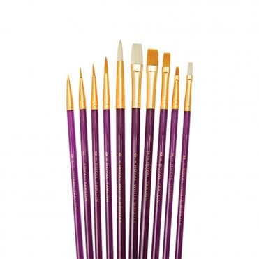 10 Pieces White Bristle/Golden Taklon - Shaders, Pointed Rounds