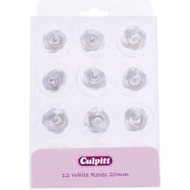 20mm White Sugar Roses Edible Sugar Decoration - 12 pieces Best 