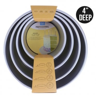 4" Deep Round Cake Tins - Set Of 4 - 6", 8", 10" & 12"