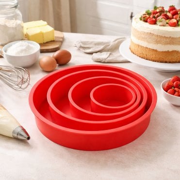 4-Piece Round Silicone Cake Mould Pan Set - 4", 6", 8" & 10"