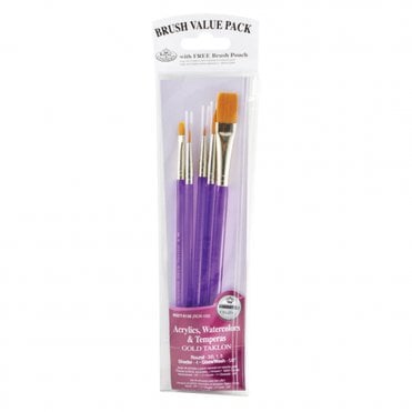 5 Pieces Acrylic Gold Taklon Handle Set - Rounds, Shader & Wash