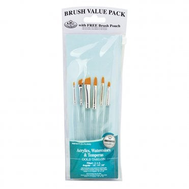 6 Pieces Clear Acrylic Handle Set - Gold Taklon Filberts
