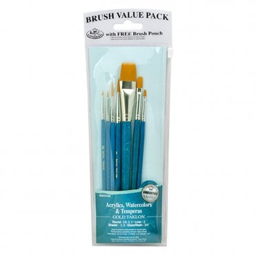 7 Pieces Gold Taklon Set - Glaze Wash, Shaders, Liner & Rounds