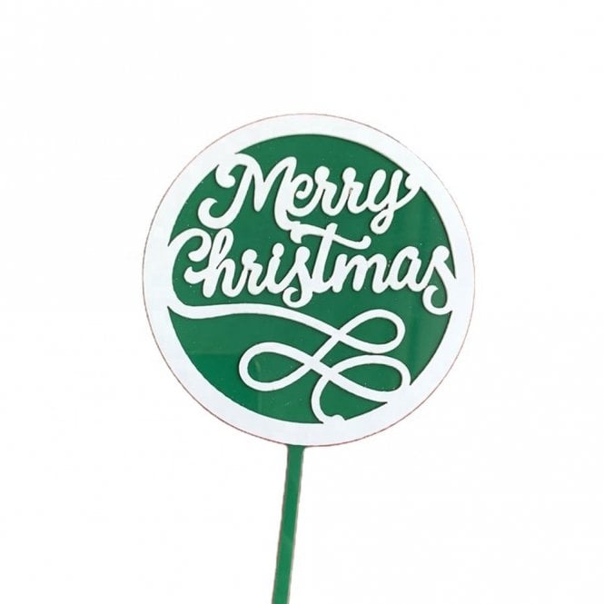 Acrylic Co Circle Framed Green Merry Christmas Acrylic Cake Topper - Style 15