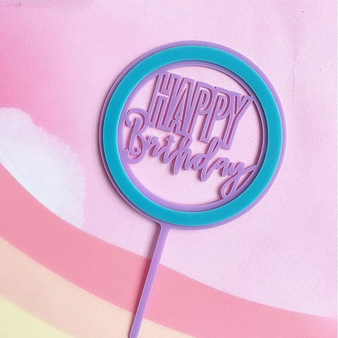 Acrylic Co Cyan/Lilac Happy Birthday Cake Topper