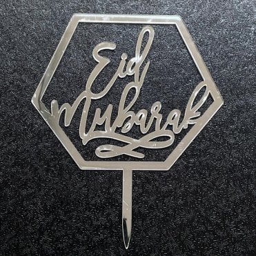Eid Mubarak Silver Acrylic Mirrored Cake Topper For Cake Decoration - Style 6