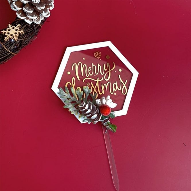 Acrylic Co Gold Hexagon Merry Christmas Acrylic Cake Topper - Style 13