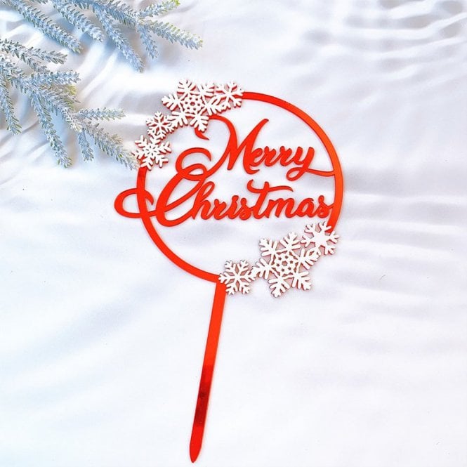 Acrylic Co Merry Christmas Acrylic Red Snowflake Circle Cake Topper - Style 18