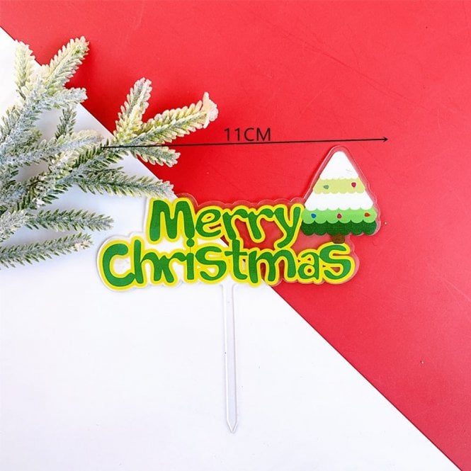 Acrylic Co Merry Christmas Acrylic Xmas Tree Green Cake Topper - Style 7
