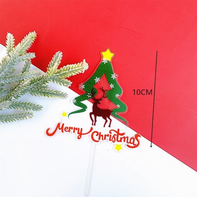 Acrylic Co Merry Christmas Acrylic Xmas Tree & Reindeer Cake Topper - Style 11