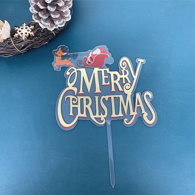 Acrylic Co Santa Sleigh & Reindeer Merry Christmas Acrylic Cake Topper - Style 21