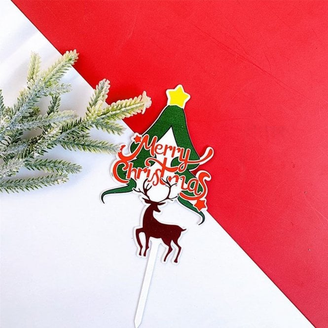 Acrylic Co Whimsy ‘Merry Christmas’ Cake Topper with Reindeer & Tree - Style 9