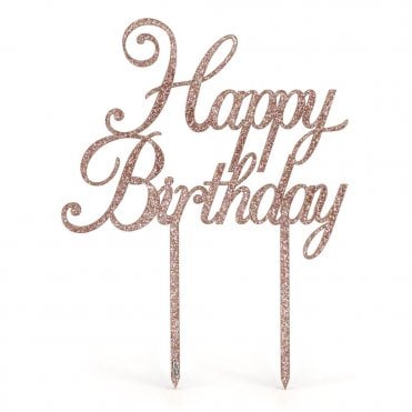 Acrylic Sparkling Fizz Rose Gold Cake Topper - Happy Birthday - H161mm x W124mm
