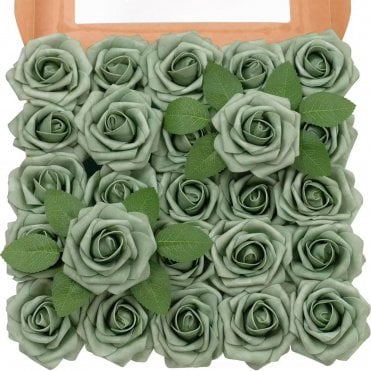 Army Green Premium Artificial Foam Roses - Set of 25