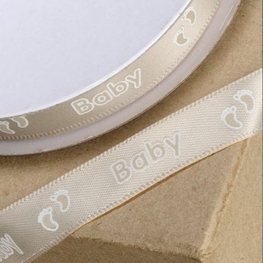 Baby And Footprint Ribbon - Coffee - 12mm x 25M