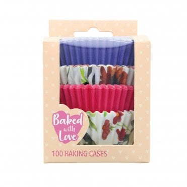 Baked With Love - Floral Watercolour Cupcake Cases (100 Baking Cups)