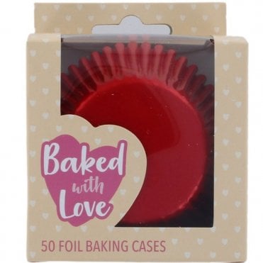 Baked With Love Red Foiled Baking Cup Cake Cases - Pack Of 50