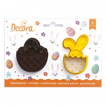 Basket And Bunny Plastic Cookie Cutters Set Of 2
