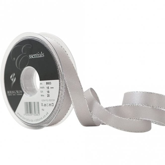 Berisford Ribbon Berisfords Silver Edge Satin Ribbon, Silver Grey (7mm x 20M)
