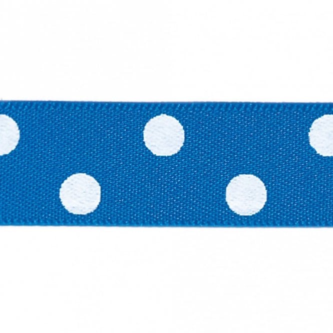 Berisford Ribbon Dark Royal Blue No.243 with White Polka Dots - Double Faced Cake Decorating Satin Ribbon