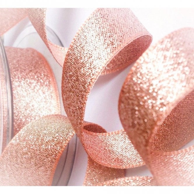 Berisford Ribbon Glitz And Glamour Metallic Lame Rose Gold Ribbon - Colour No 329