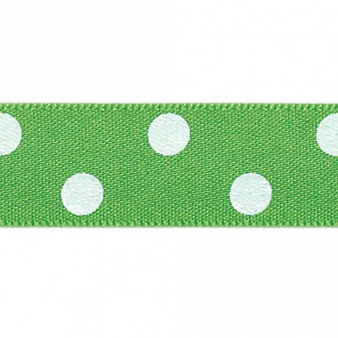 Berisford Ribbon Meadow No.664 with White Polka Dots - Double Faced Cake Decorating Satin Ribbon