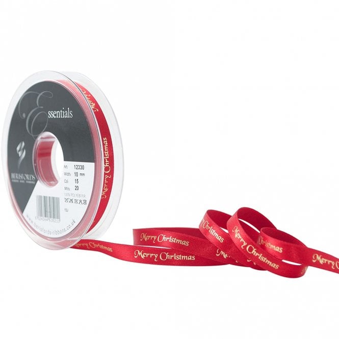 Berisford Ribbon Merry Christmas Red Double Faced Satin Ribbon 20 Meters