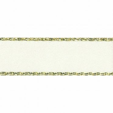 Metallic Gold Edged Satin Ribbon - Bridal White Colour No.419