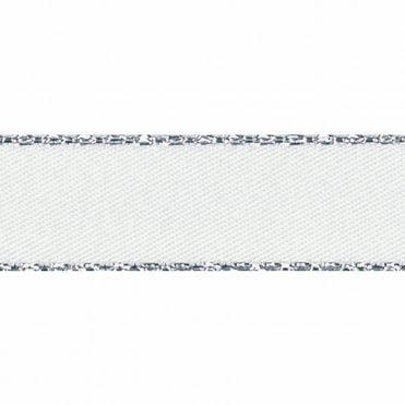 Metallic Silver Edge Satin Ribbon - White  No 1