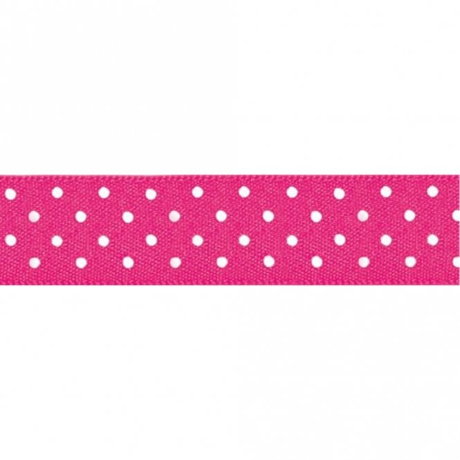 Berisford Ribbon Shocking Pink No.72 with White Polka Dots - Double Faced Cake Decorating Satin Ribbon
