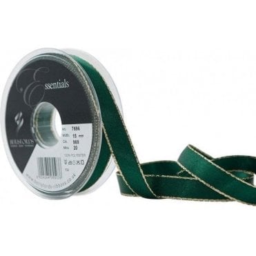 Berisfords Gold Edge Satin Ribbon, Forest