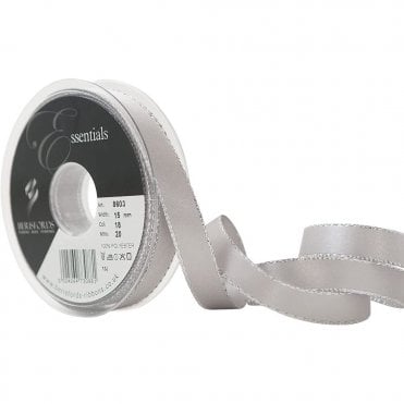Berisfords Silver Edge Satin Ribbon, Silver Grey (7mm x 20M)