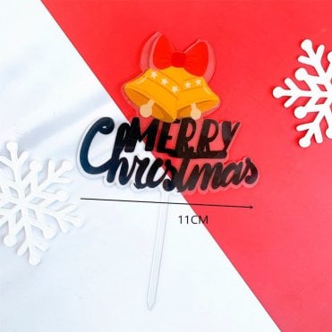Black Merry Christmas Acrylic Jingle Bells Cake Topper - Style 5