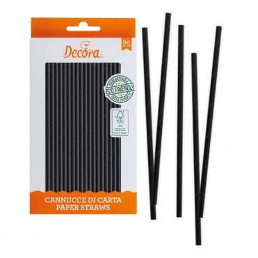 Black Paper Bio Straws - Pack of 80 Pieces