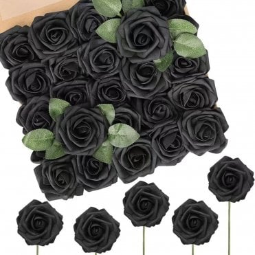 Black Premium Artificial Foam Roses - Set of 25