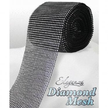 Black With Clear Diamond Mesh - 12cm x 1 Yard