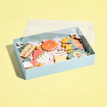 Blue Deluxe Treat Boxes with Clear Lid