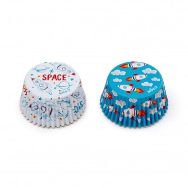Blue & White Space Baking Cupcake Cases - Pack Of 36