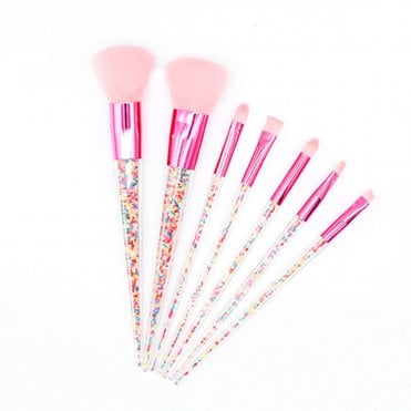 Blush Powder Metallic Pink Brush Set With Sprinkles Inside - Set Of 7 - Ideal For Gift