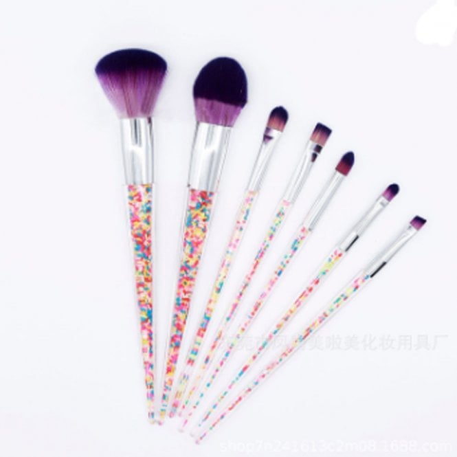 Blush Powder Metallic Silver / Purple Brush Set With Sprinkles Inside - Set Of 7 - Ideal For Gift