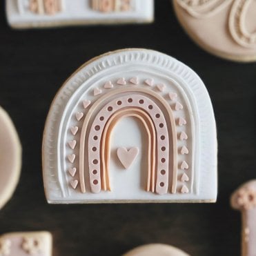 Boho Rainbow Cookie Debosser “Pop” Stamp with Cutter