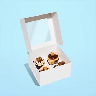 White Cupcake Box with Window and Insert - Extra Deep 4" Depth - Holds 4