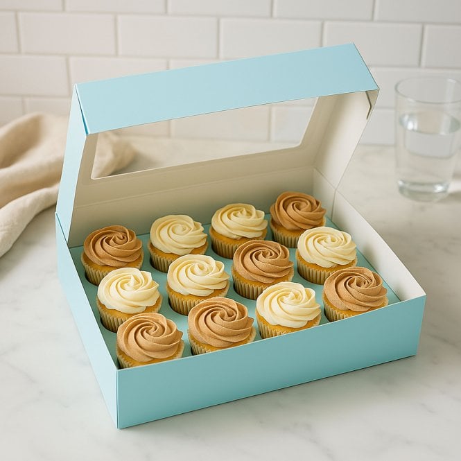 Cake Craft Company Baby Blue Cupcake Box with Insert – Holds 12