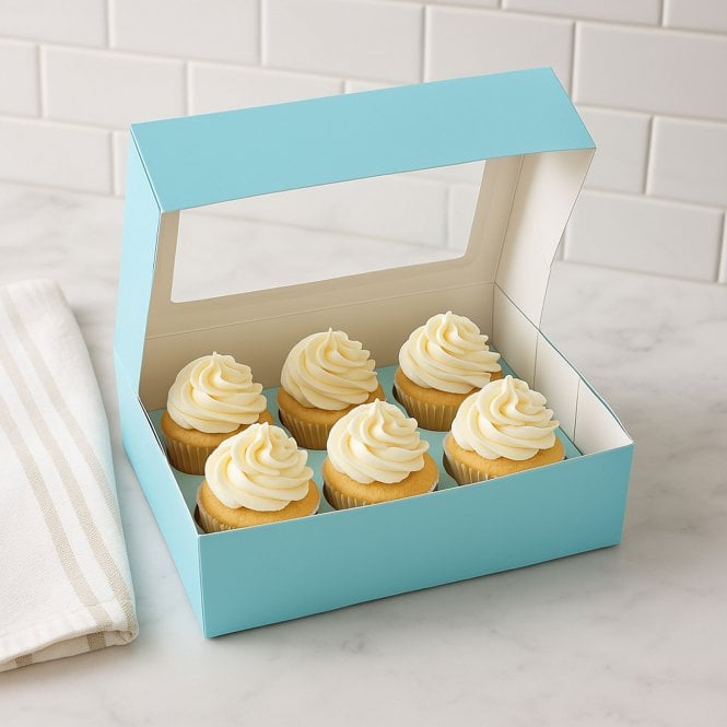 Cake Craft Company Baby Blue Cupcake Box with Insert – Holds 6
