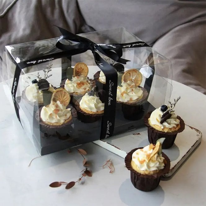 Cake Craft Company Black Deluxe Crystal Transparent Cupcake Boxes - Holds 6