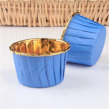 Blue with Gold Rim Metallic Baking Cups - Pack of 50