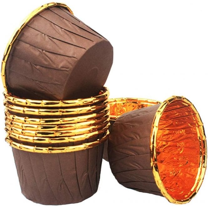 Cake Craft Company Coffee Brown with Gold Rim Metallic Baking Cups - Pack of 50