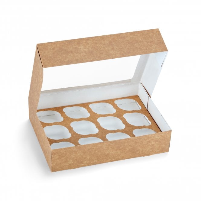 Cake Craft Company Eco-Friendly Kraft Cupcake Box with Window – Holds 12