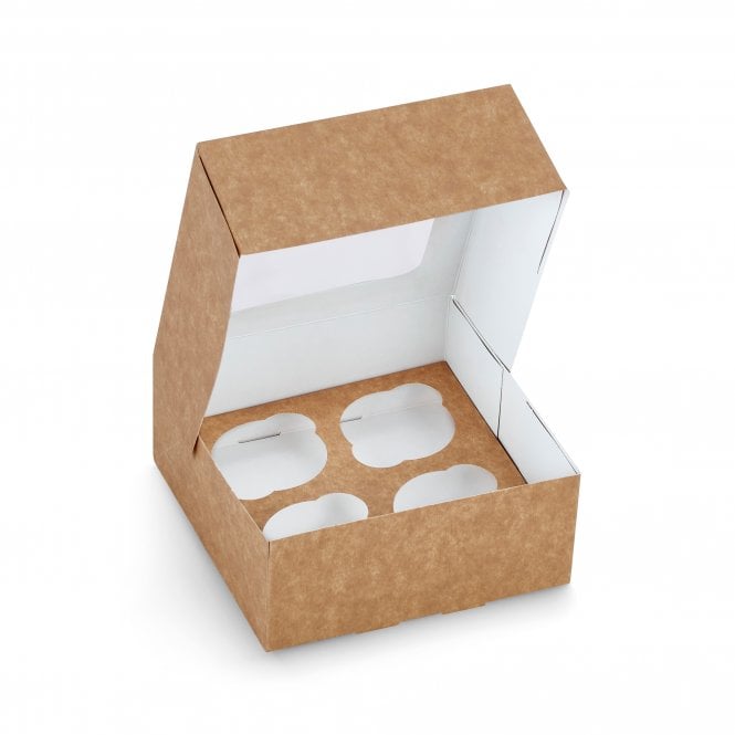 Cake Craft Company Eco-Friendly Kraft Cupcake Box with Window - Holds 4