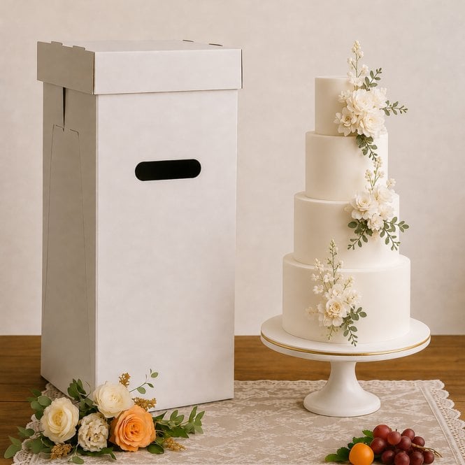 Cake Craft Company Extra Secure Grandeur Tall Tier Heavy-Duty White Cake Box with Handle (22